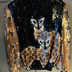 100% silk and sequin leopard/lynx bomber jacket - extremely unique